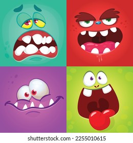 Funny cartoon monster faces. Illustration of  alien different expression. Halloween design. Great for party decoration or package design.