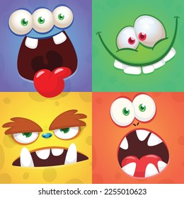 Funny cartoon monster faces. Illustration of  alien different expression. Halloween design. Great for party decoration or package design.