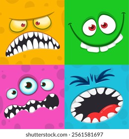 Funny cartoon monster faces. Illustration of alien different expression. Halloween design