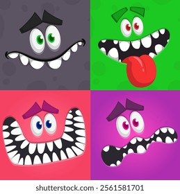 Funny cartoon monster faces. Illustration of alien different expression. Halloween design