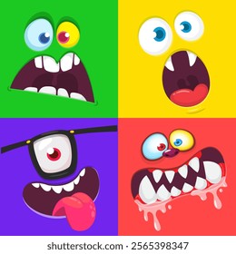 Funny cartoon monster faces. Illustration of alien different expression. Halloween design