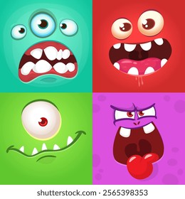 Funny cartoon monster faces. Illustration of alien different expression. Halloween design