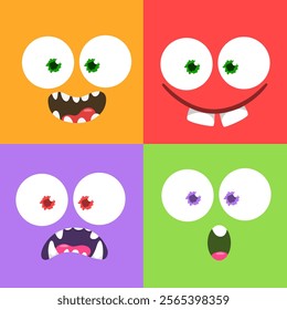 Funny cartoon monster faces. Illustration of alien different expression. Halloween design