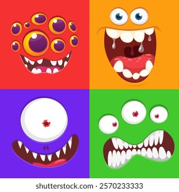 Funny cartoon monster faces. Illustration of alien different expression. Halloween design