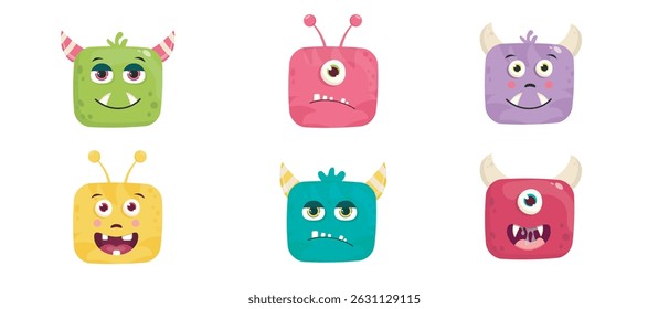Funny Cartoon Monster Faces Set