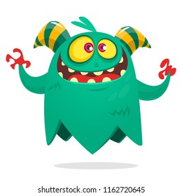 Funny cartoon monster flying. Cool cartoon character for children party decoration or sticker print