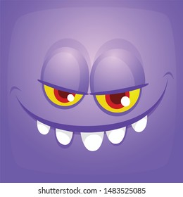 Funny cartoon monster girl face. Vector Halloween monster square avatar
