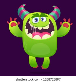 Funny cartoon monster. Halloween vector illustration of excited monster laughing