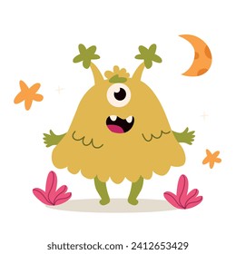 Funny cartoon monster. Halloween vector illustration. Cute monster.