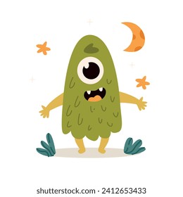 Funny cartoon monster. Halloween vector illustration. Cute monster.