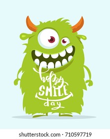 Funny cartoon monster. Happy smile day cute design. Vector illustration