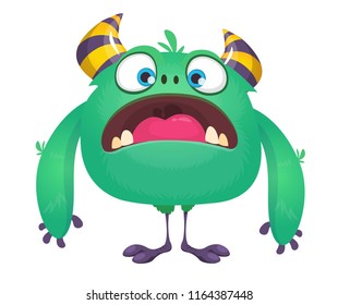 Funny cartoon monster with horns and tiny legs. Vector character