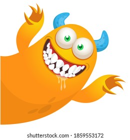 Funny cartoon monster. Illustration of cute monster creature. Halloween vector design