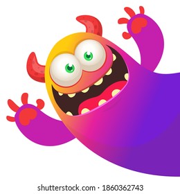 Funny Cartoon Monster. Illustration Of Cute Monster Creature. Halloween Design