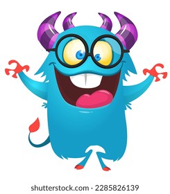 Funny cartoon monster. Illustration of cute monster creature. Great for Halloween design, package or kids decorations