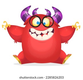 Funny cartoon monster. Illustration of cute monster creature. Great for Halloween design, package or kids decorations