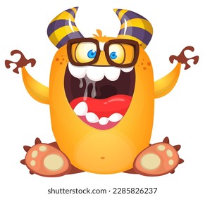 Funny cartoon monster. Illustration of cute monster creature. Great for Halloween design, package or kids decorations