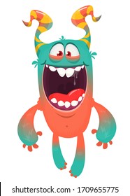 Funny cartoon monster laughing with big mouth. Vector Halloween illustration