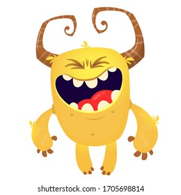 Funny cartoon monster laughing with eyes closed. Vector Halloween illustration