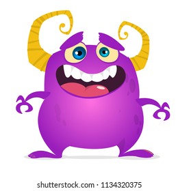 Funny cartoon monster laughing. Vector purple monster illustration. Halloween design