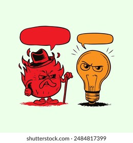 Funny cartoon monster with a light bulb and speech bubble. Vector illustration