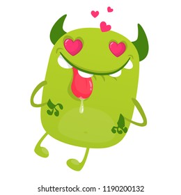 Funny cartoon monster in love showing tongue. Vector illustration  St.Valentine's Day