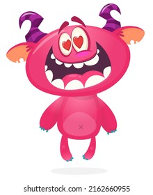 Funny cartoon monster in love. St.Valentine's Day. Illustration of happy alien character. Vector isolated