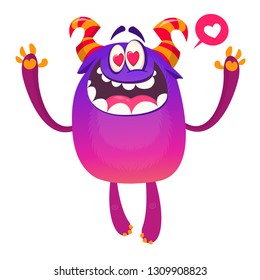 Funny cartoon monster in love. Vector illustration of cute monster for St.Valentine's Day