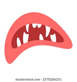 Funny cartoon monster mouth. Creature lips with teeth and fangs. Mouth mask for Halloween. Vector illustration isolated on white background.