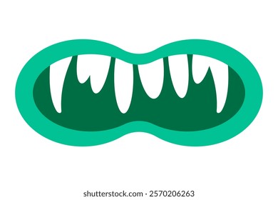 Funny cartoon monster mouth. Creature lips with teeth and fangs. Mouth mask for Halloween. Vector illustration isolated on white background.