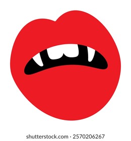 Funny cartoon monster mouth. Creature lips with teeth and fangs. Mouth mask for Halloween. Vector illustration isolated on white background.