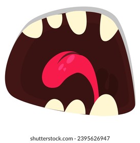 Funny cartoon monster mouth full of teeth and long tongue.  Illustration for mask or party decoration.
 Halloween design. 