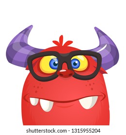 Funny cartoon monster nerd wearing eyeglasses