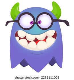 Funny cartoon monster nerd wearing eyeglases. Vector monster illustration.
