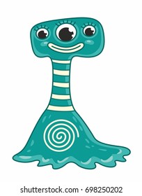 Funny cartoon monster on the white background. Vector cute illustration for kids