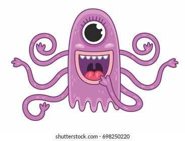 Funny cartoon monster on the white background. Vector cute illustration for kids