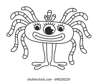 Funny cartoon monster on the white background. Vector cute illustration for kids