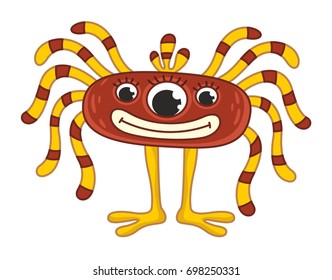 Funny cartoon monster on the white background. Vector cute illustration for kids