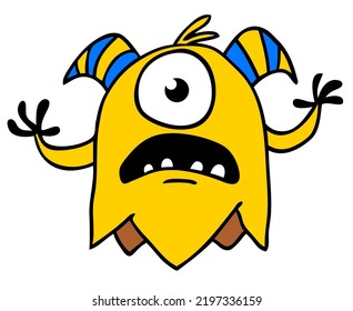 Funny cartoon monster with one eye. Illustration of cute and happy alien . Halloween design. Vector isolated