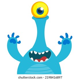 Funny cartoon monster with one eye. Illustration of cute and happy alien . Halloween design. Vector isolated