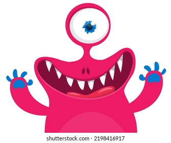 Funny cartoon monster with one eye. Illustration of cute and happy alien . Halloween design. Vector isolated