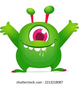 Funny cartoon monster with one eye. Halloween Illustration of cute alien. Vector isolated