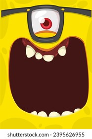 Funny cartoon monster one eyed face.  Illustration of cute and happy monster expression.
 Halloween design. Great for party decoration