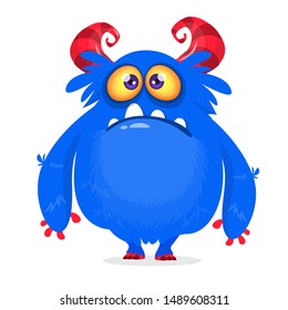 Funny cartoon monster with sad emotion. Vector illustration