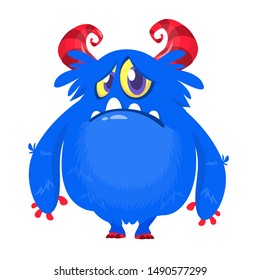 Funny cartoon monster with sad emotion. Vector illustration