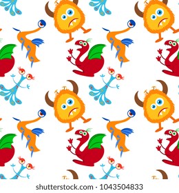 Funny cartoon monster seamless pattern. Background, fabric, wrapper, backdrop.Vector file not cropped -  clipping mask used for easy editing