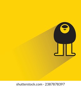 funny cartoon monster with shadow on yellow background