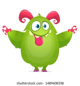Funny cartoon monster showing tongue. Vector illustration