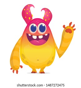 Funny cartoon monster smiling excited emotion. Vector illustration