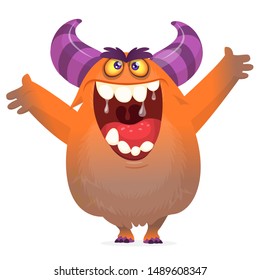 Funny cartoon monster smiling excited emotion. Vector illustration for Halloween